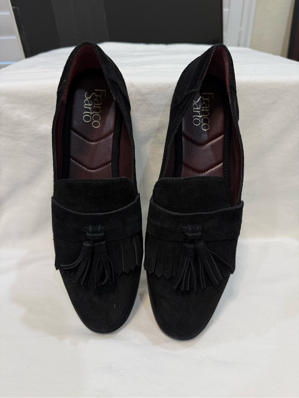 Franco Sarto Black Suede Tassel Loafers